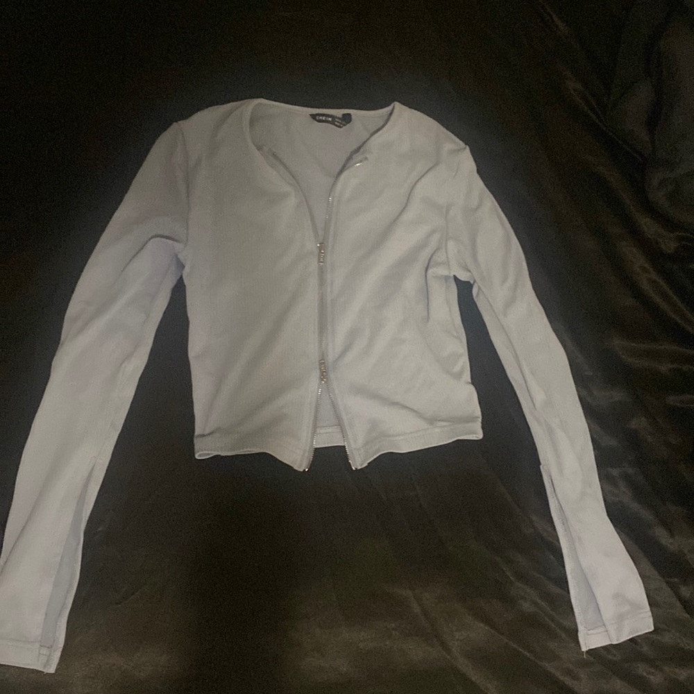 Light Blue Long Sleeve Top with Double Zippers and Bell Sleeve